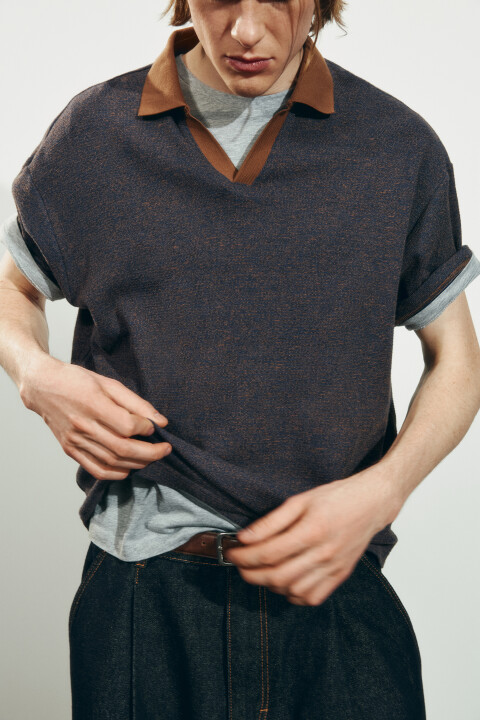 

Футболка-поло вязаная, Синий, Футболка-поло вязаная