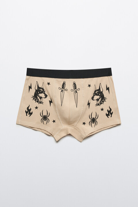 

Трусы-боксеры с принтом и контрастной резинкой, Бежевый, Трусы-боксеры с принтом и контрастной резинкой