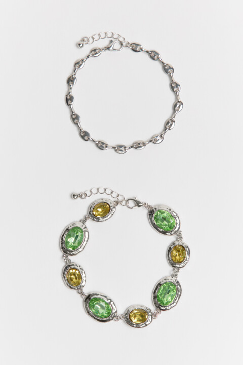 

Набор браслетов-цепочек с цветными камнями (2 штуки), Серый, Набор браслетов-цепочек с цветными камнями (2 штуки)