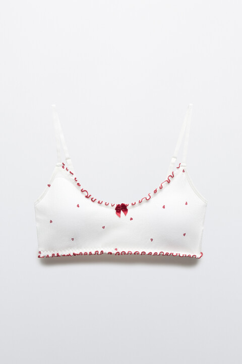 

Бюстгальтер-топ в рубчик с принтом и оборками, Красный, Бюстгальтер-топ в рубчик с принтом и оборками