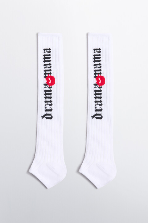 

Гольфы без носка в рубчик с принтом, Белый, Гольфы без носка в рубчик с принтом