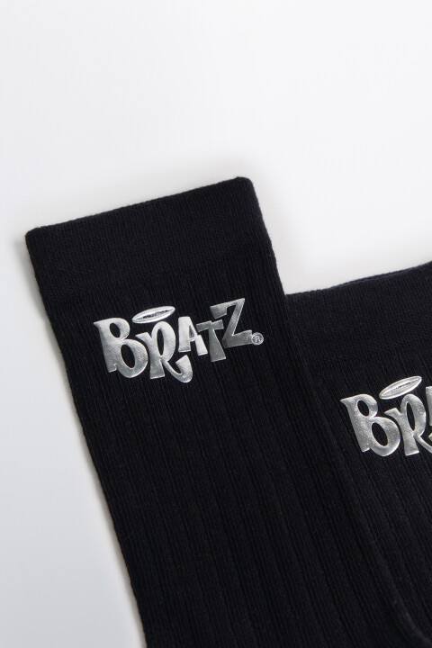 

Носки высокие в рубчик с принтом, Черный, Носки высокие в рубчик с принтом