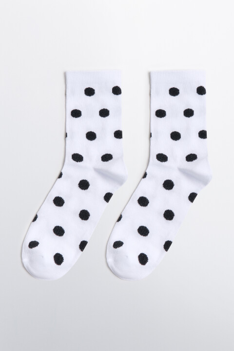 

Носки высокие в рубчик с принтом в горошек, Белый, Носки высокие в рубчик с принтом в горошек