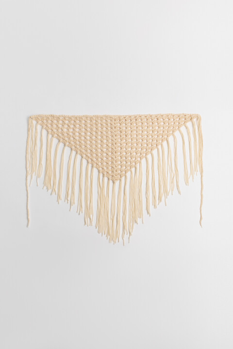 

Косынка вязаная с бахромой, Бежевый, Косынка вязаная с бахромой