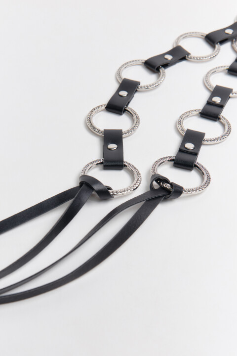 

Пояс декоративный с кольцами и кожаной фактурой, Черный, Пояс декоративный с кольцами и кожаной фактурой