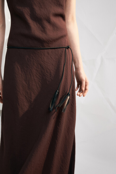 

Пояс-шнурок плетеный с кисточками, Черный, Пояс-шнурок плетеный с кисточками