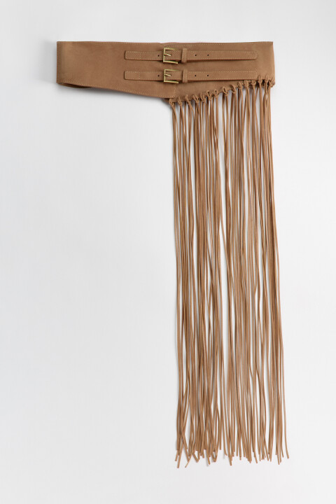 

Ремень-пояс с замшевой фактурой и бахромой, Коричневый, Ремень-пояс с замшевой фактурой и бахромой