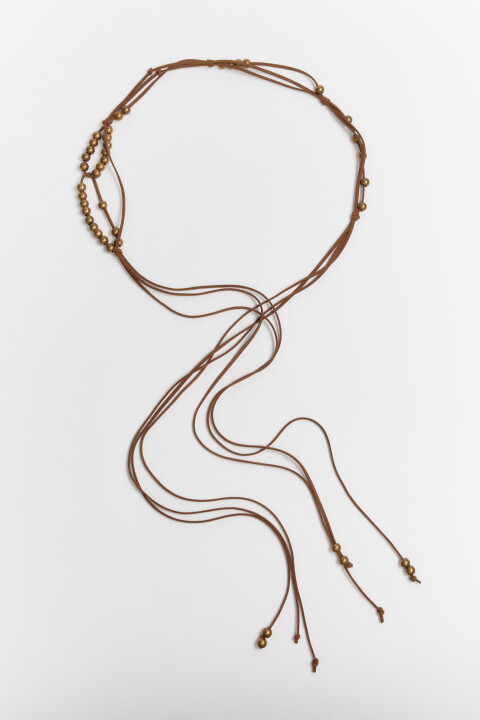 

Пояс-шнурок замшевый с бусинами, Коричневый, Пояс-шнурок замшевый с бусинами