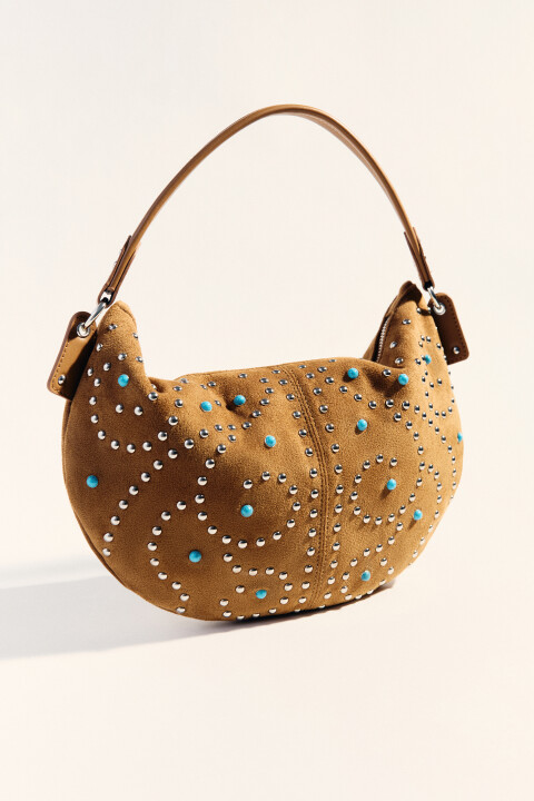 

Сумка-кроссбоди с замшевой фактурой и заклепками, Коричневый, Сумка-кроссбоди с замшевой фактурой и заклепками