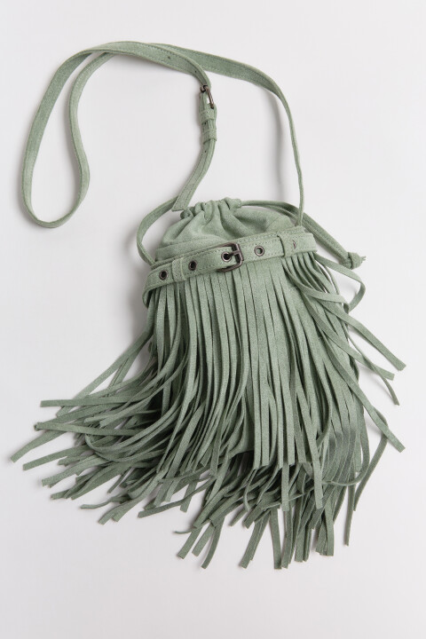 

Сумка-мешок с замшевой фактурой и бахромой, Зеленый, Сумка-мешок с замшевой фактурой и бахромой