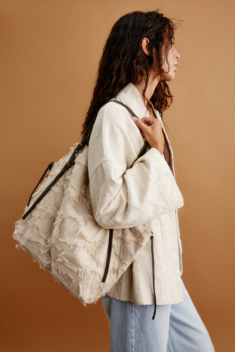 

Сумка-шопер со рваным узором, Молочный, Сумка-шопер со рваным узором