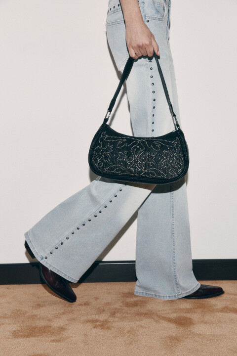 

Сумка-багет с кожаной фактурой и узором из страз, Черный, Сумка-багет с кожаной фактурой и узором из страз