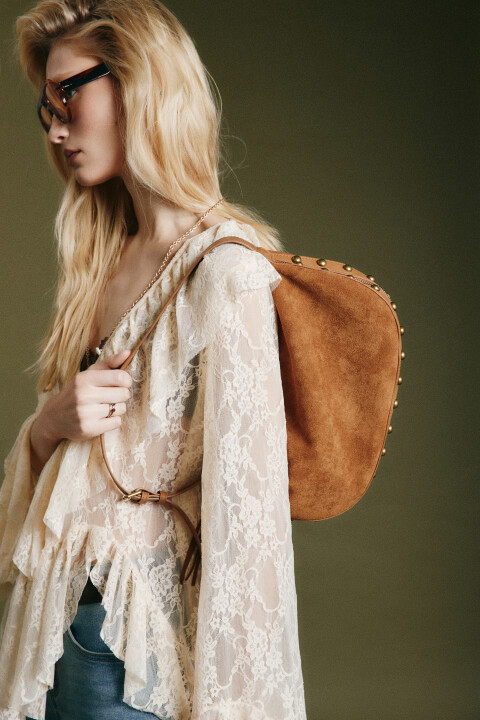 

Сумка-через плечо с замшевой фактурой и двойным дном, Коричневый, Сумка-через плечо с замшевой фактурой и двойным дном