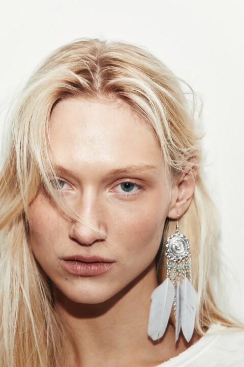 

Серьги-продевки с цепочками и перьями, Серый, Серьги-продевки с цепочками и перьями