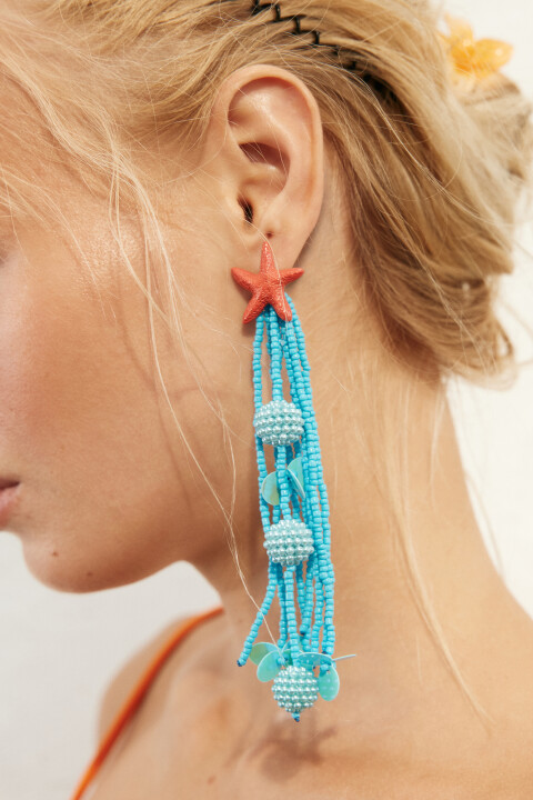 

Серьги-гвоздики с морскими звездами и бисером, Мультиколор, Серьги-гвоздики с морскими звездами и бисером