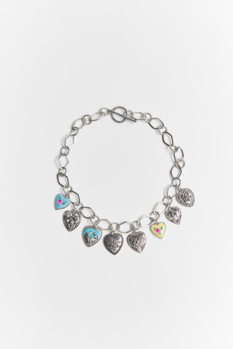 

Кольце-цепь с подвесками-сердечками, Серый, Кольце-цепь с подвесками-сердечками