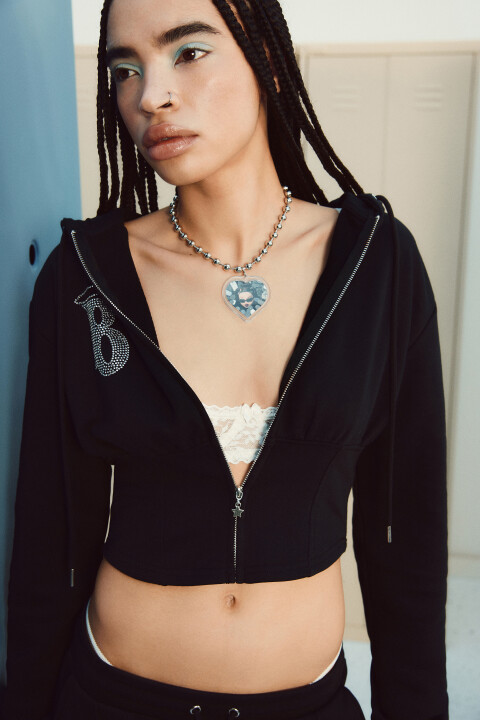 

Колье с подвеской-сердечком и принтом, Серый, Колье с подвеской-сердечком и принтом