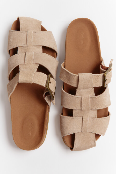 

Сандалии-мюли замшевые с пряжкой, Бежевый, Сандалии-мюли замшевые с пряжкой