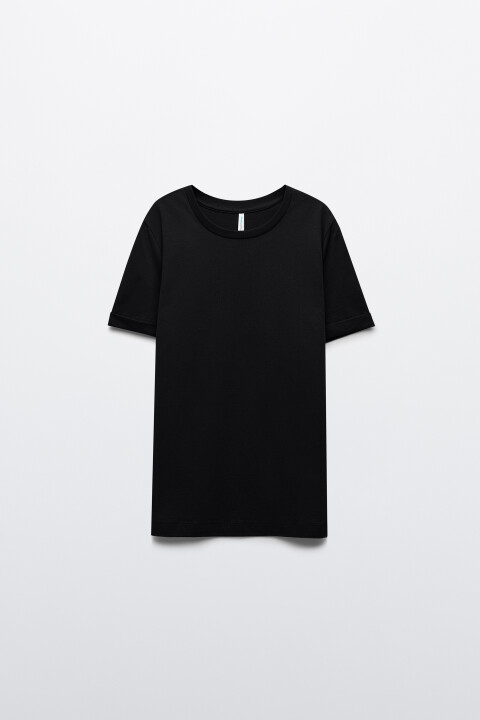 

Футболка короткая базовая из хлопка, Черный, Футболка короткая базовая из хлопка