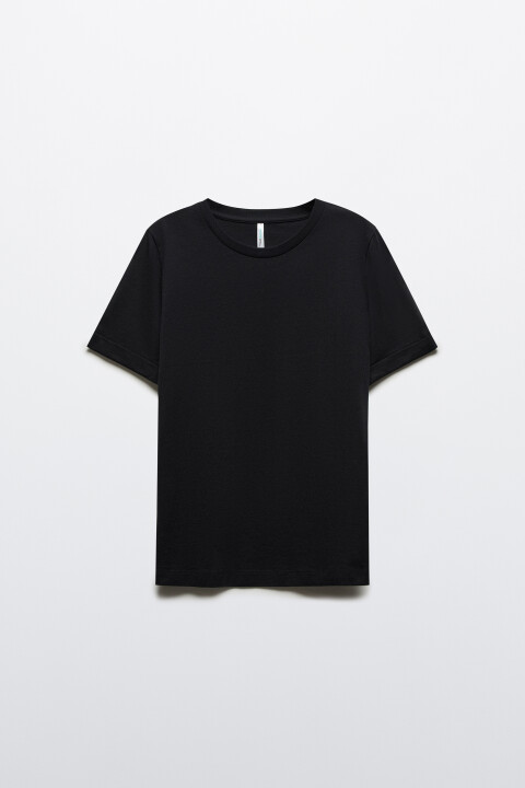 

Футболка короткая базовая из хлопка, Черный, Футболка короткая базовая из хлопка