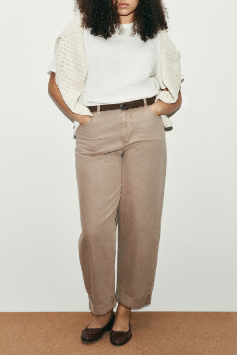 

Джинсы-бананы с высокой посадкой, Бежевый, Джинсы-бананы с высокой посадкой