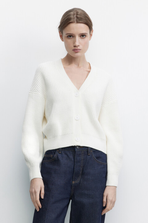 

Кардиган короткий вязаный в рубчик, Бежевый, Кардиган короткий вязаный в рубчик