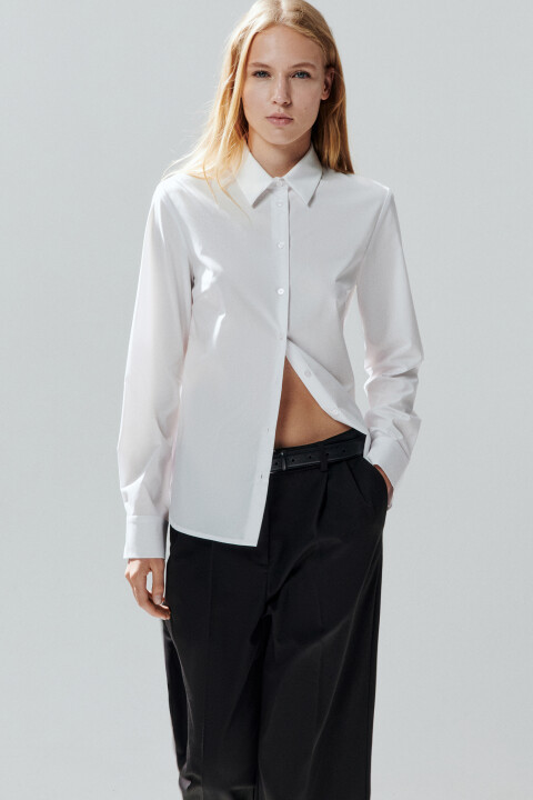 

Блузка приталенная с длинными рукавами, Белый, Блузка приталенная с длинными рукавами