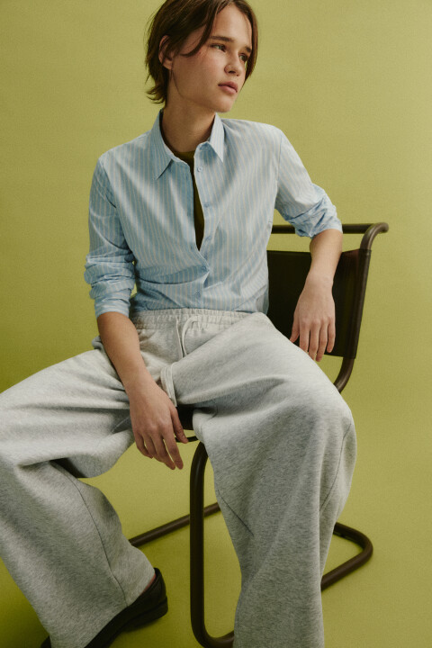 

Блузка приталенная в полоску, Голубой, Блузка приталенная в полоску