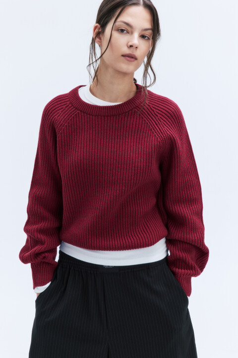 

Джемпер вязаный в рубчик с рукавами-реглан, Бордовый, Джемпер вязаный в рубчик с рукавами-реглан