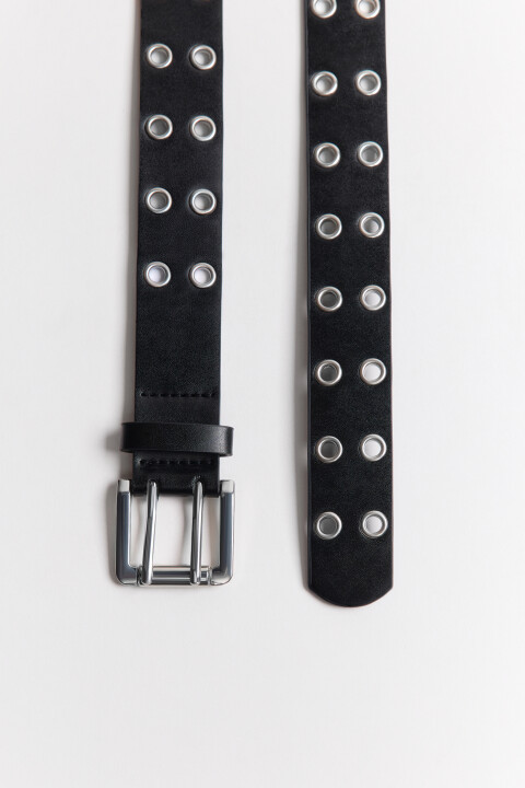 

Ремень с металлическими люверсами, Черный, Ремень с металлическими люверсами