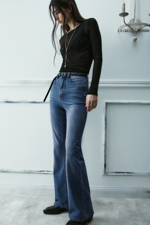 

Джинсы клеш с высокой посадкой, Голубой, Джинсы клеш с высокой посадкой