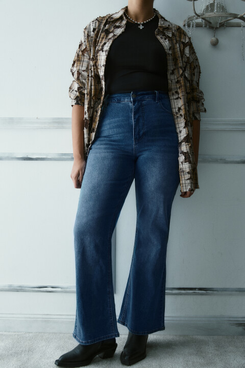 

Джинсы клеш с высокой посадкой, Голубой, Джинсы клеш с высокой посадкой