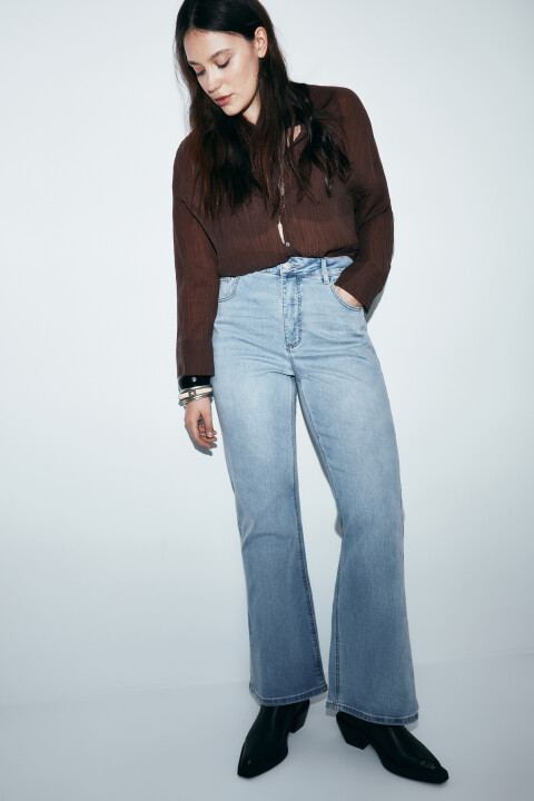 

Джинсы клеш с высокой посадкой, Голубой, Джинсы клеш с высокой посадкой