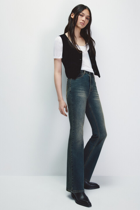 

Джинсы клеш с высокой посадкой, Темный тинт, Джинсы клеш с высокой посадкой