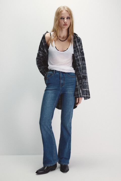 

Джинсы клеш с высокой посадкой, Голубой, Джинсы клеш с высокой посадкой