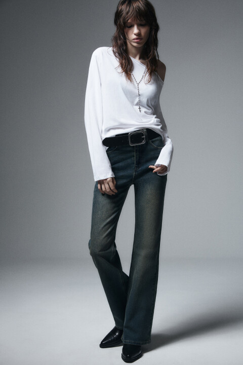 

Джинсы клеш с высокой посадкой, Темный тинт, Джинсы клеш с высокой посадкой