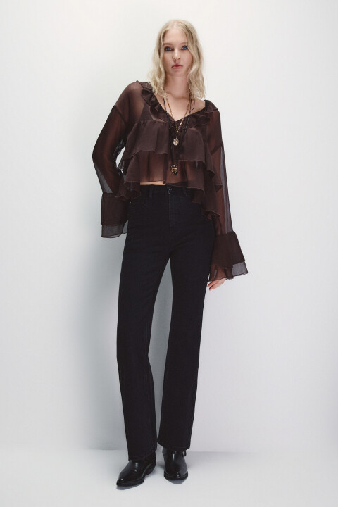 

Джинсы клеш с высокой посадкой, Черный, Джинсы клеш с высокой посадкой