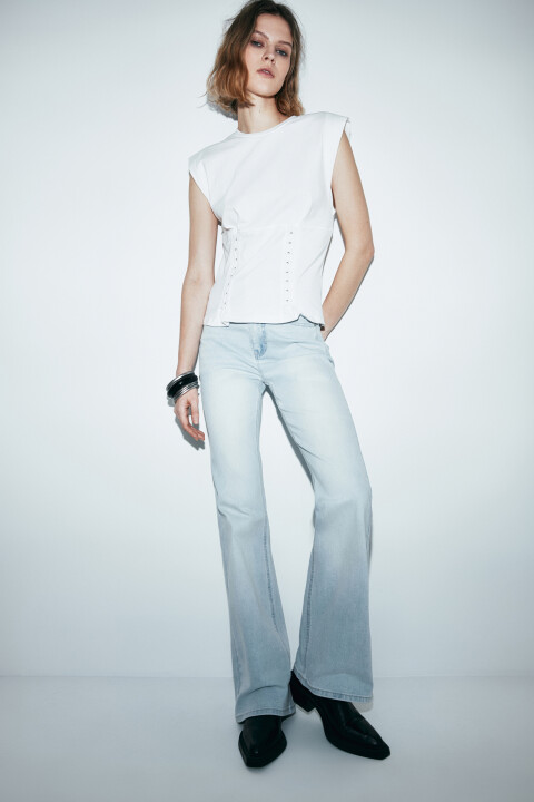 

Джинсы клеш с высокой посадкой, Голубой, Джинсы клеш с высокой посадкой