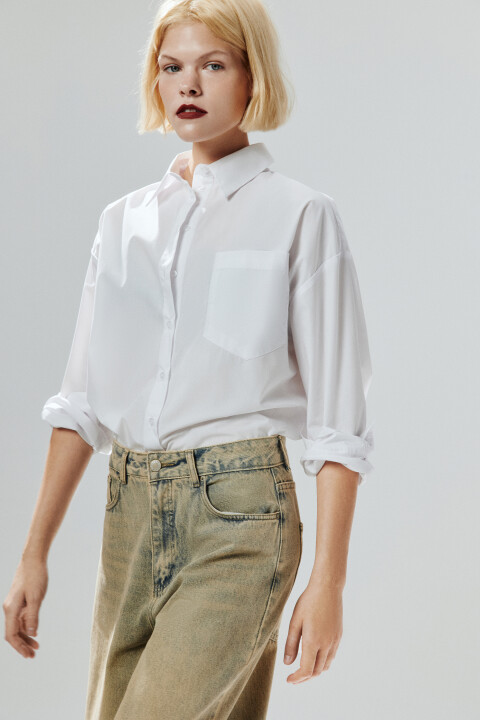 

Рубашка oversize с карманом, Белый, Рубашка oversize с карманом
