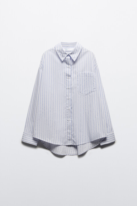 

Рубашка oversize в полоску, Голубой, Рубашка oversize в полоску