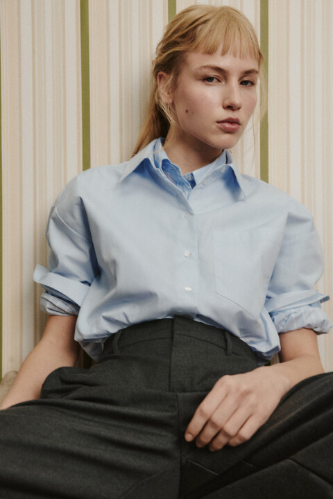 

Рубашка oversize с карманом, Белый, Рубашка oversize с карманом