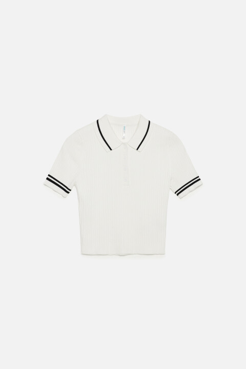 

Футболка-поло вискозная в рубчик, Молочный, Футболка-поло вискозная в рубчик