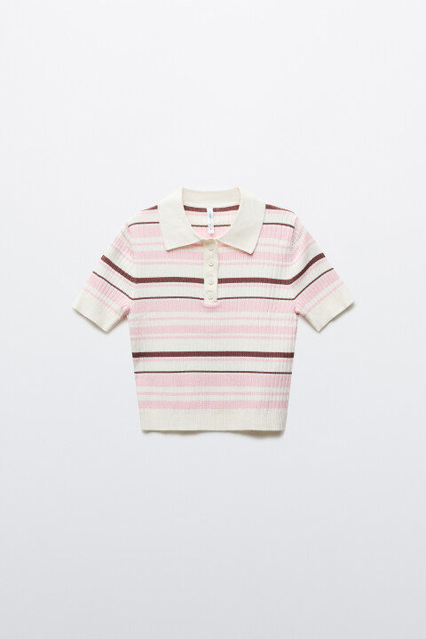 

Джемпер-поло вязаный в полоску, Розовый, Джемпер-поло вязаный в полоску