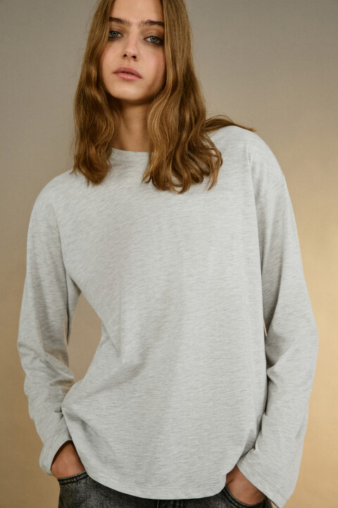 

Лонгслив базовый из хлопкового трикотажа, Серый, Лонгслив базовый из хлопкового трикотажа