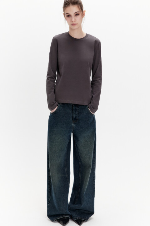 

Лонгслив базовый из хлопкового трикотажа, Серый, Лонгслив базовый из хлопкового трикотажа