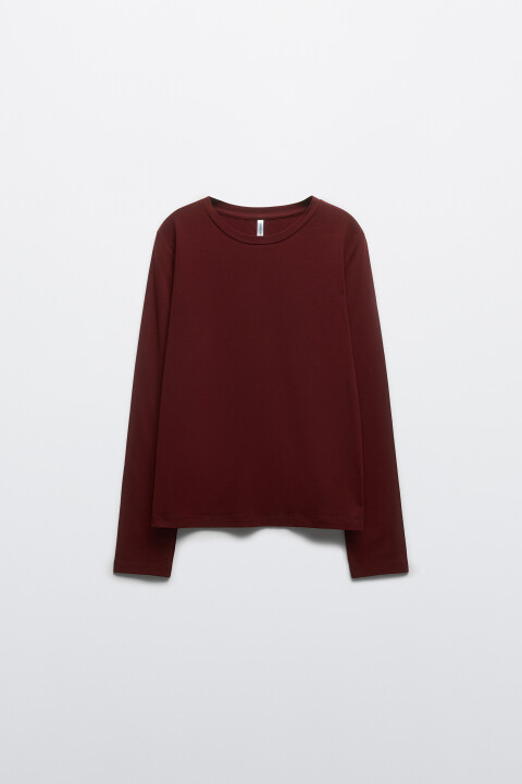 

Лонгслив базовый из хлопкового трикотажа, Бордовый, Лонгслив базовый из хлопкового трикотажа