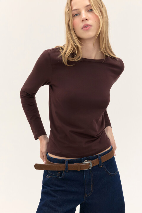 

Лонгслив из хлопкового трикотажа, Коричневый, Лонгслив из хлопкового трикотажа