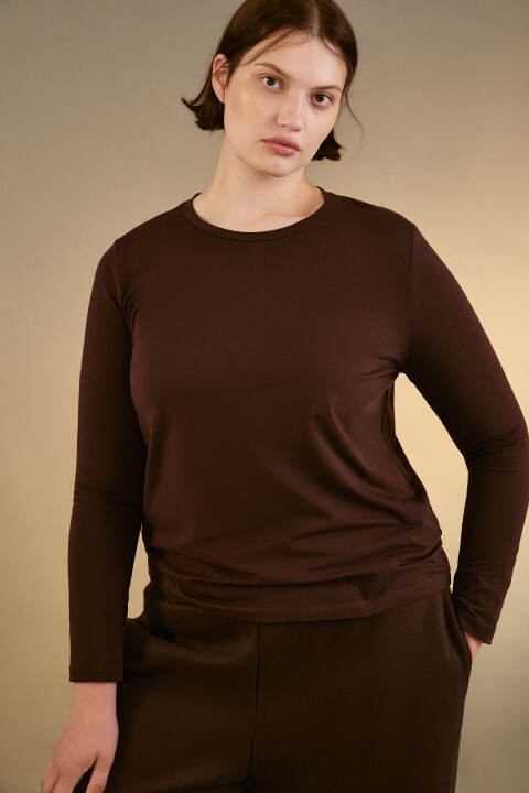 

Лонгслив из хлопкового трикотажа, Коричневый, Лонгслив из хлопкового трикотажа