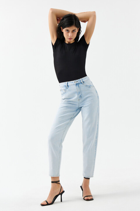 

Джинсы базовые mom-fit, Голубой, Джинсы базовые mom-fit