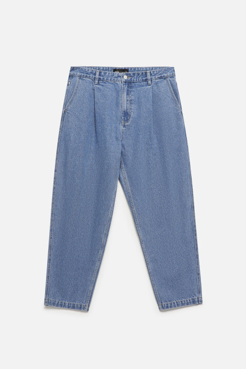 

Джинсы-бананы со складками на поясе, Голубой, Джинсы-бананы со складками на поясе